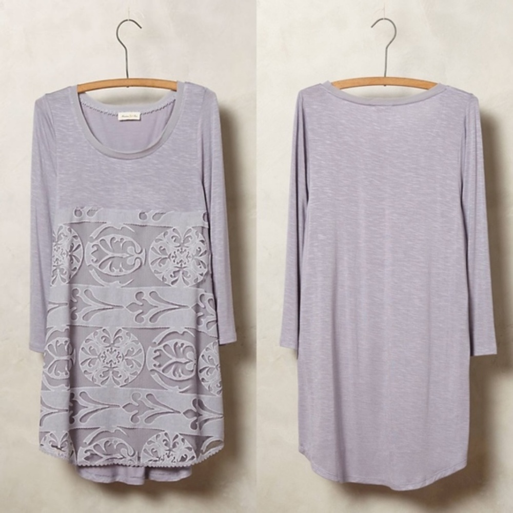 Anthro Capriccio Lace Tunic 3/4 Sleeve Tee Top Mea